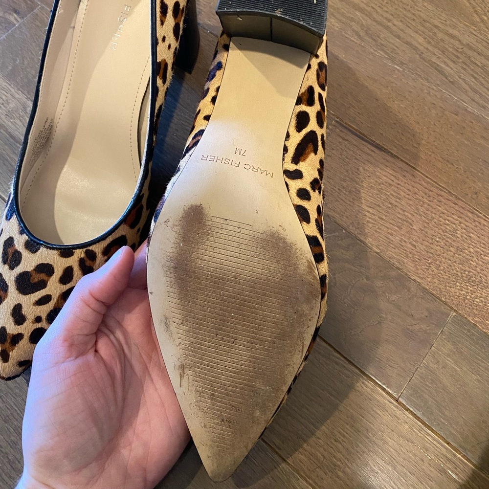 Marc Fisher Faux Fur Leopard Print Chunk Heels - Picture 6 of 6
